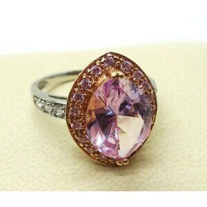 MEDA Lab-Created Pink Sapphire & CZ Cocktail Ring 14k Rose & White Gold Size 8